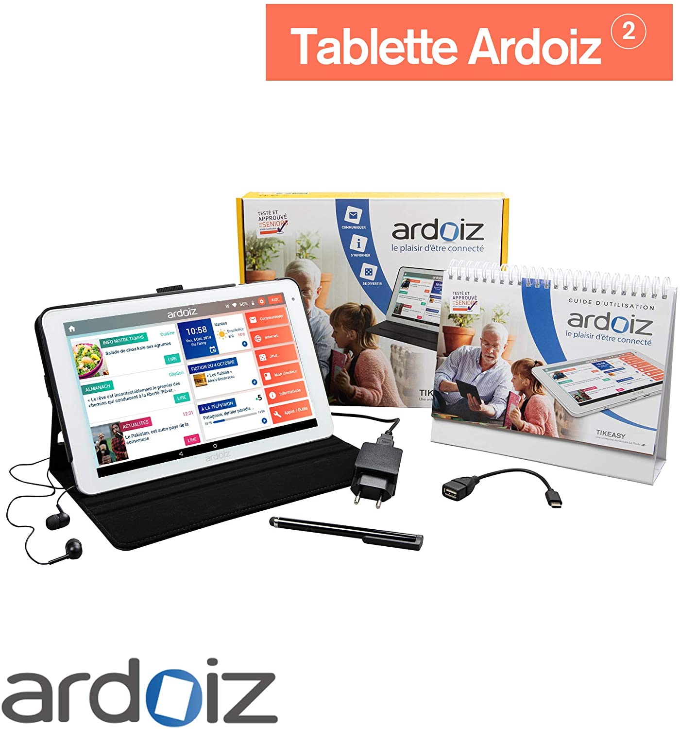 ARDOIZ 2 Tablette simplifiée pour Senior WiFi - 1 an Services et Contenu prépayé