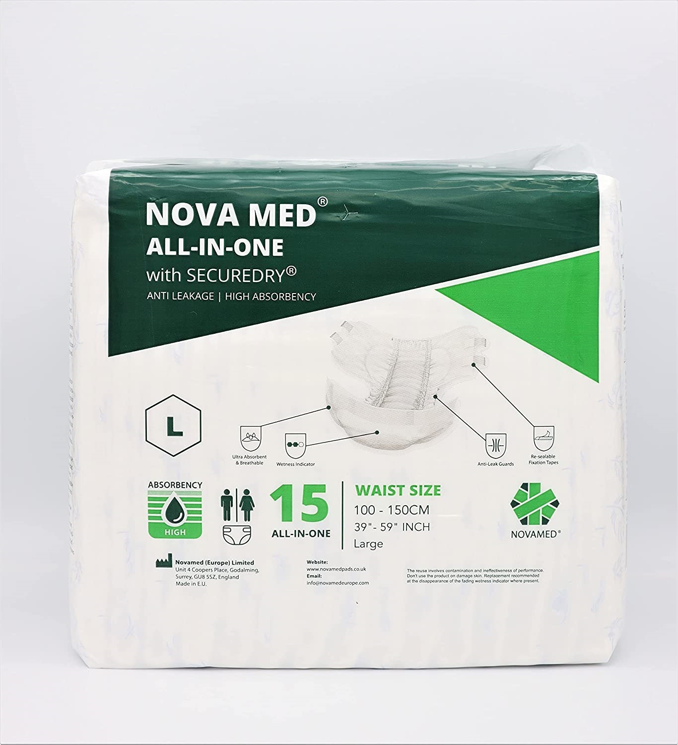 Novamed All in Ones Lot de 15 couches pour adulte Absorption 2640 ml